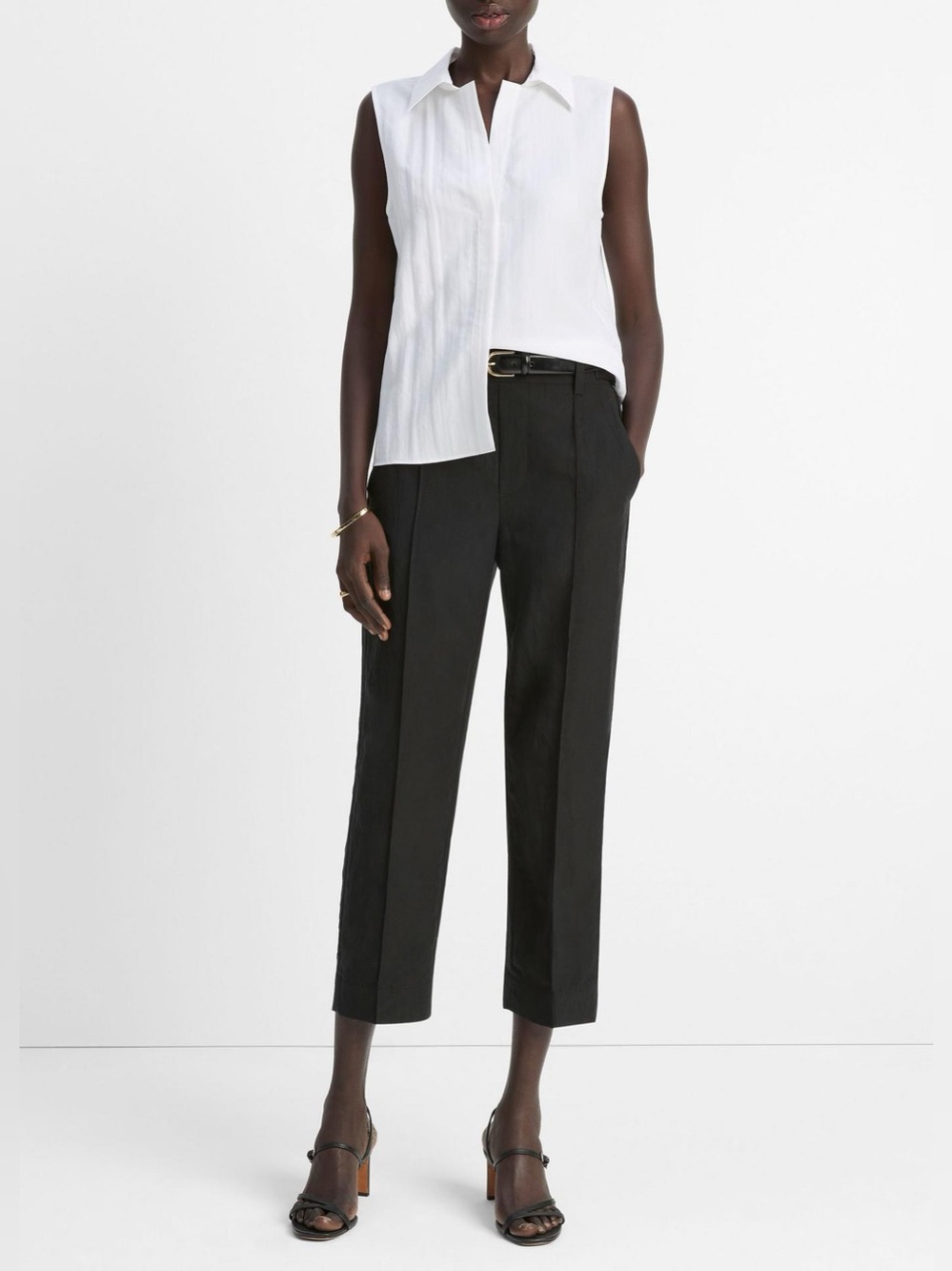Vince Utility Tab Detail Pull-On Pants Black TENCEL Lyocell Wool Size S
